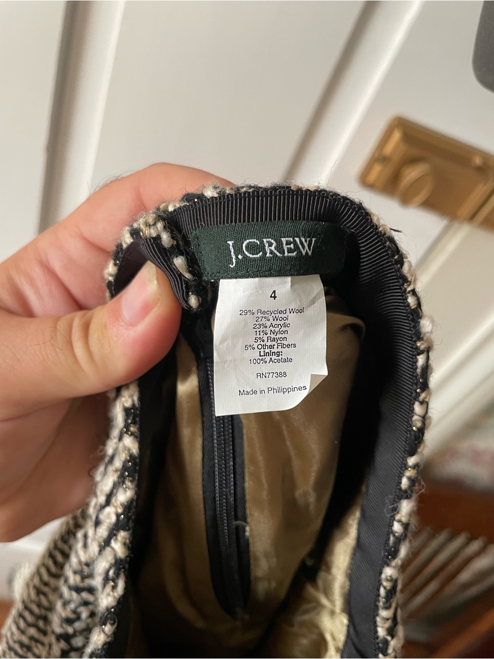 J CREW 2005 Black and Cream Tweed and Metallic Gold Thread Flare Skirt - Picture 6 of 7